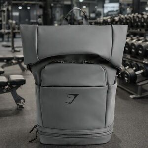 Gymshark Grey Sleek Backpack Roll Top Gym Bag Backpack NEW